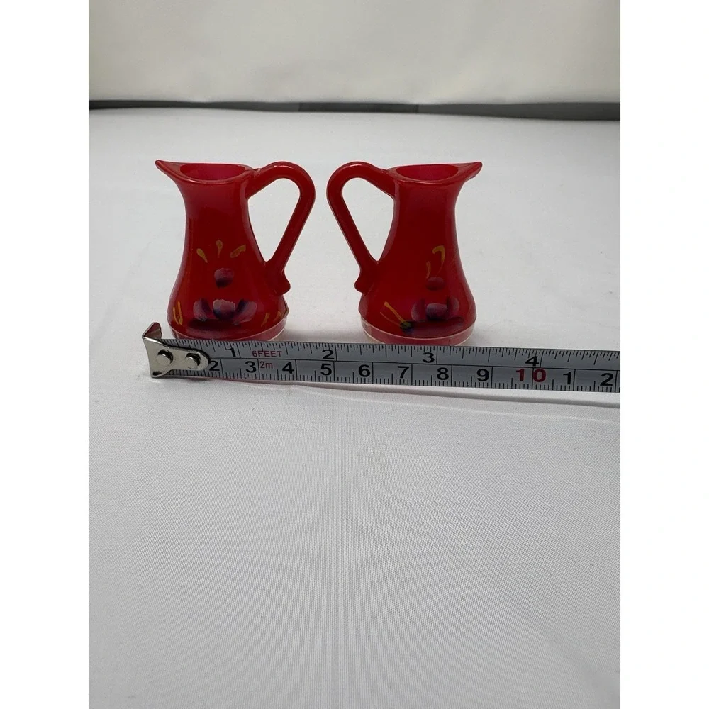 Vintage Hand painted  Plastic Pitcher Carafe Flower Salt and Pepper Shakers MCM